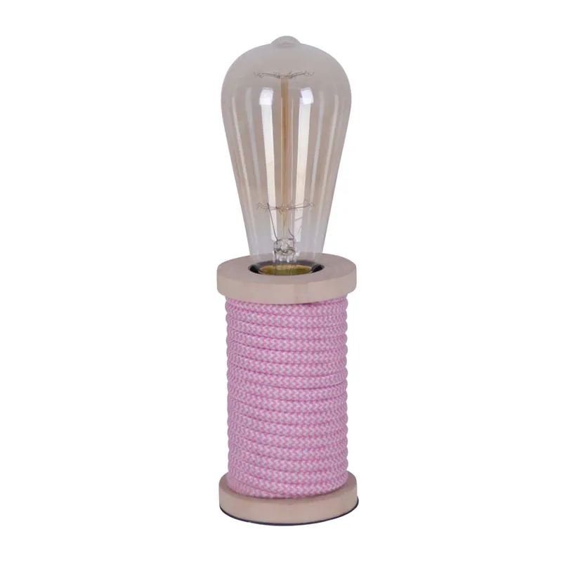 Beperkt Aanbod Tafellamp, roze textiel, hout, E27, H 12 cm