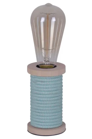 Weekendaanbieding Tafellamp, turquoise textiel, hout, E27, H 12 cm