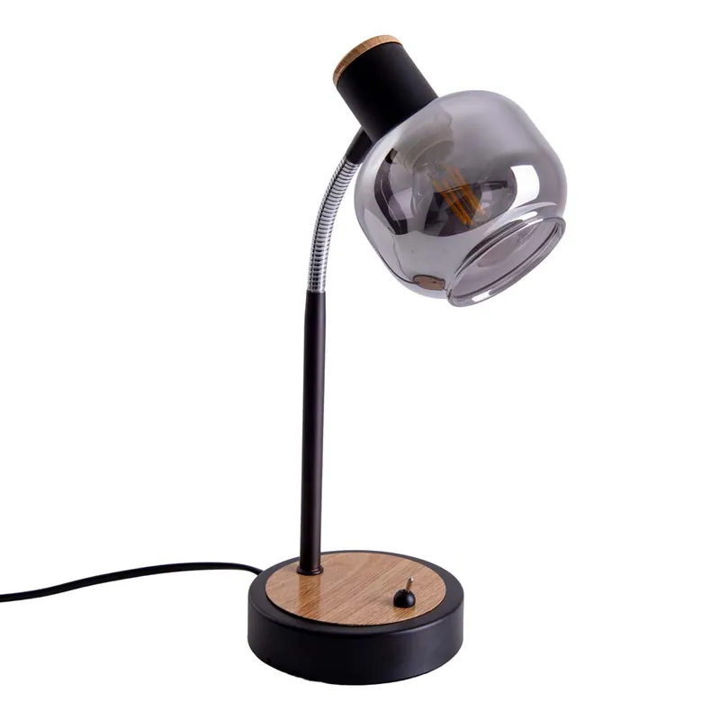 Tafellamp, zwart, rookkleurig glas, flexibele spot, H 34 cm Bestseller