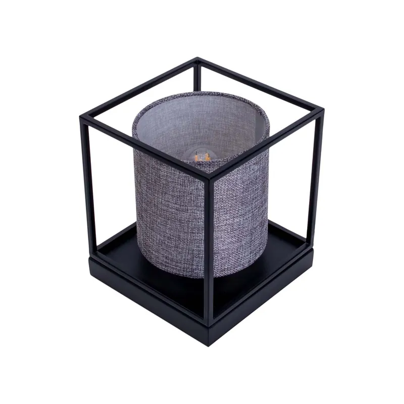 Veilige Betaling Tafellamp, grijs textiel, zwart, H 17 cm