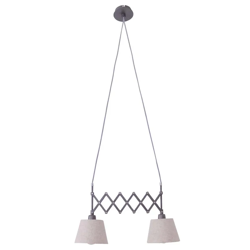Hanglamp, metaal, textiel, hout, 2-vlam Finale Uitverkoop