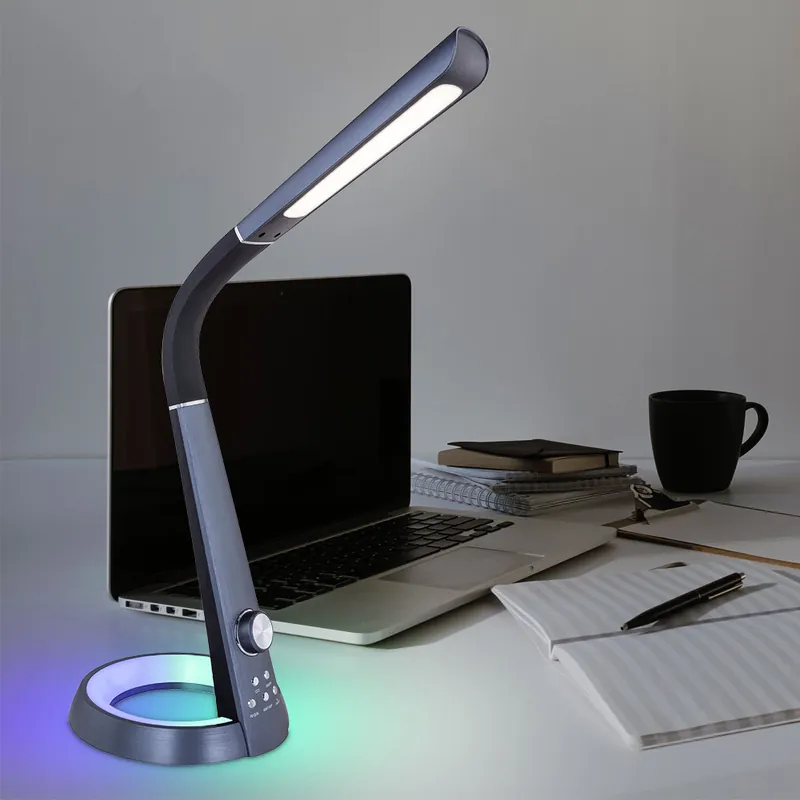 Korting RGB LED tafellamp, USB lader, dimbaar, zwart, H 64 cm