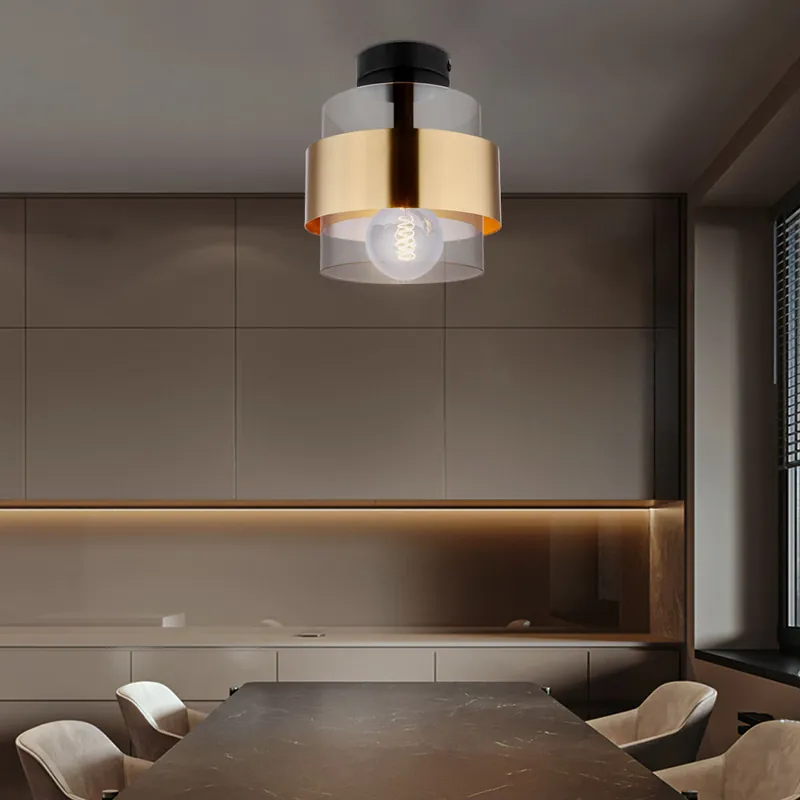 Plafondlamp, messing ring, rond, gerookt, mat zwart, glas Direct Beschikbaar