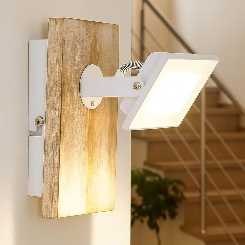 LED-spot, hout, metaal, glas, wit, draaibaar, H 150 cm Betrouwbaar