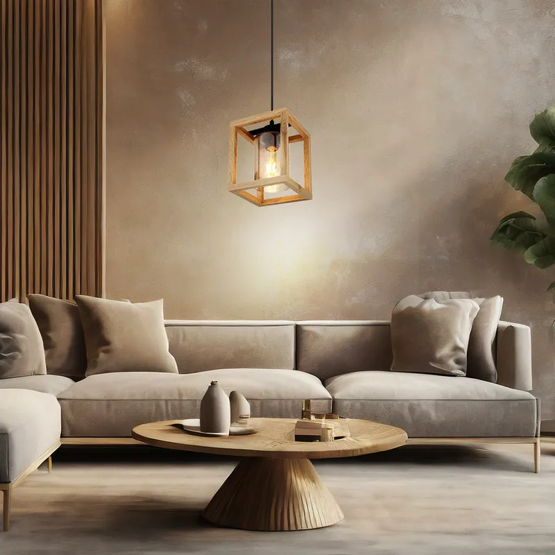 Speciale Aanbieding Hanglamp, MDF, glas, in hoogte verstelbaar, zwart, H 120 cm