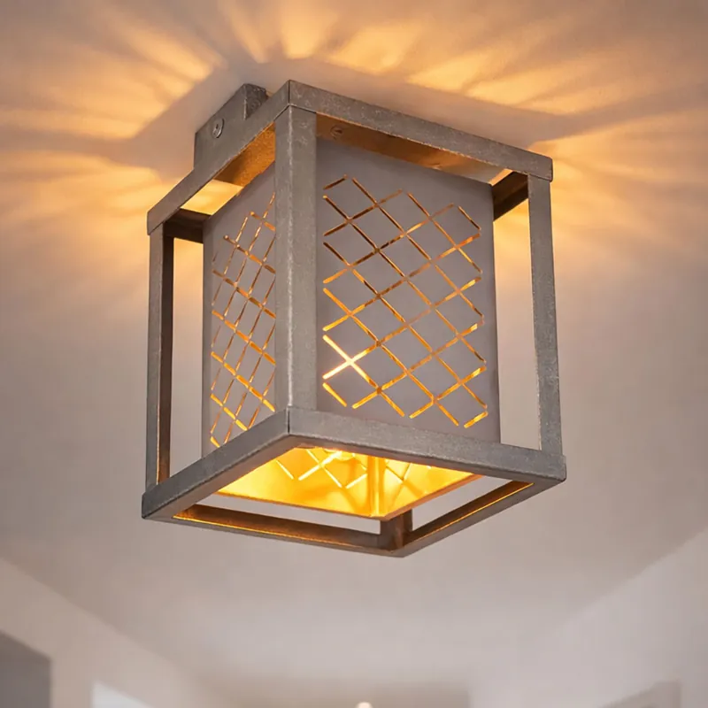 Flitsaanbieding Plafondlamp THOMAS, metaal, zilver, hoekig, E27, H 22,5 cm