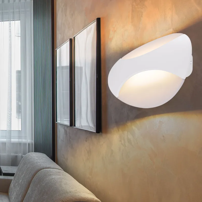 LED wandlamp, metaal, wit, ovaal Nieuw