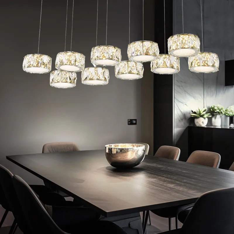 Laatste Versie LED hanglamp, chroom, glazen kristallen, helder