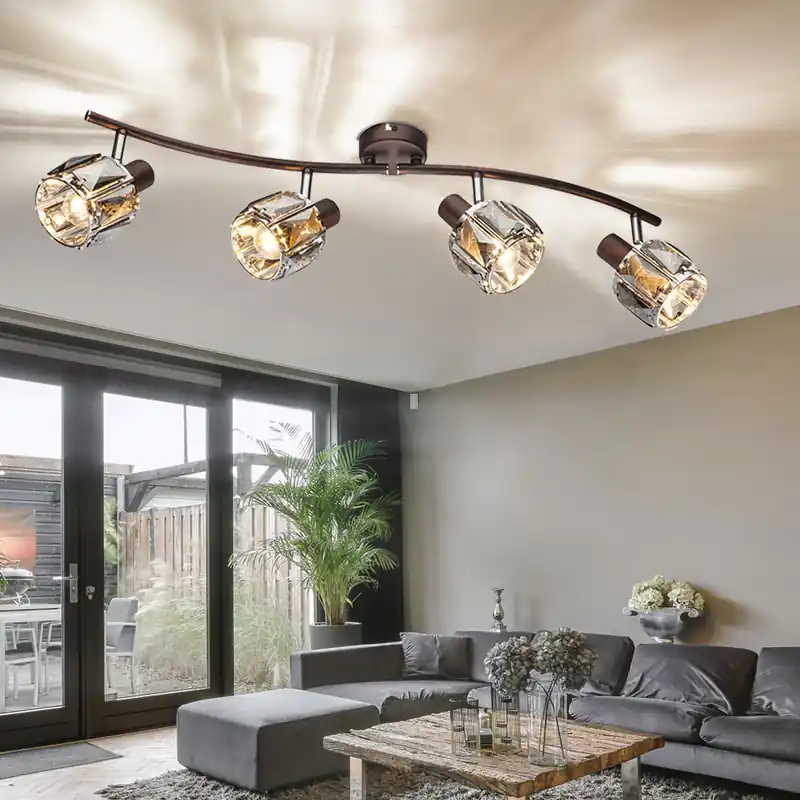 Plafondlamp, bronskleurig, chroom, glazen kristallen, beweegbaar Merkproduct