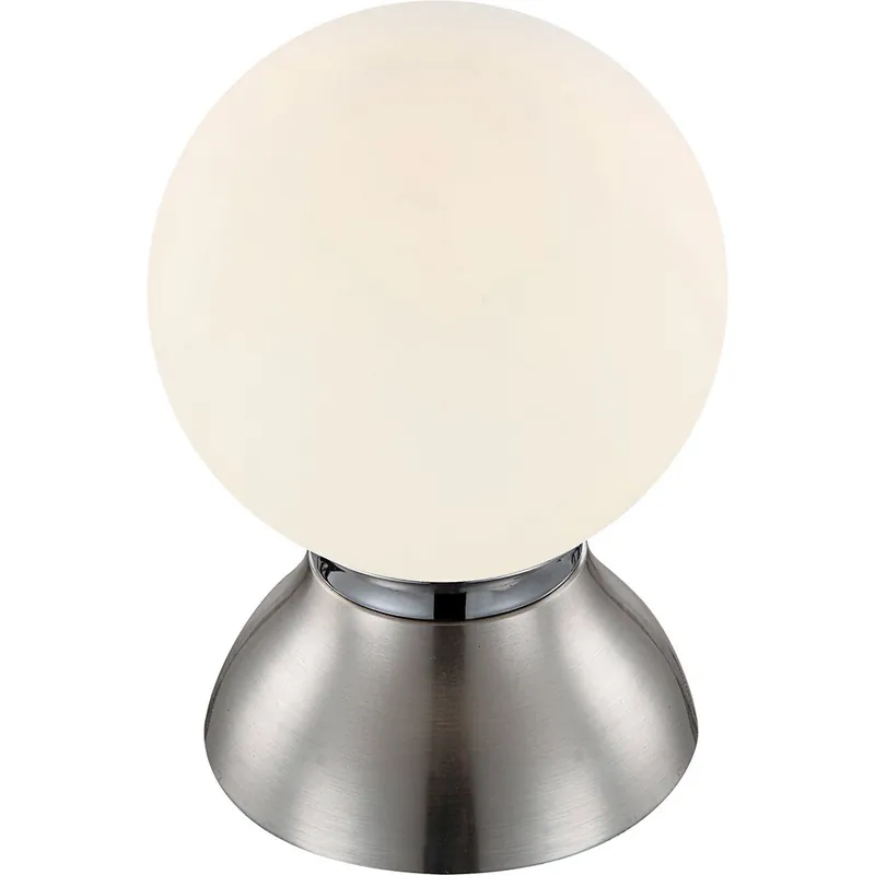 LED tafellamp, metaal, mat nikkel, chroom, glazen bol Speciale Aanbieding