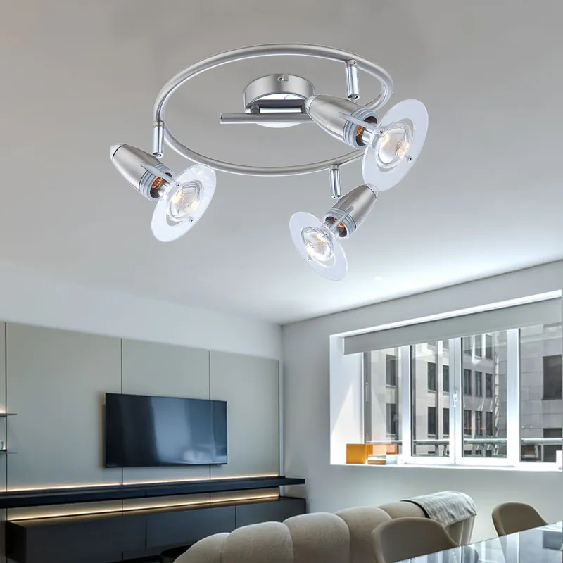 Plafondlamp, metaal, chroom, mat nikkel, beweegbare spots Weekendaanbieding