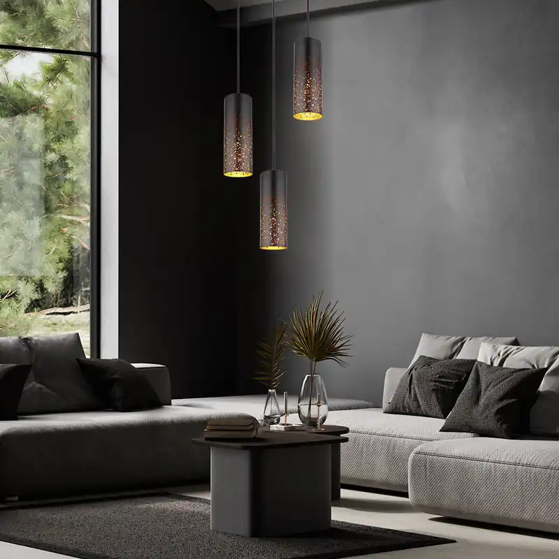 Hanglamp, metaal, zwart mat, goud, H 150 cm Bestel Nu