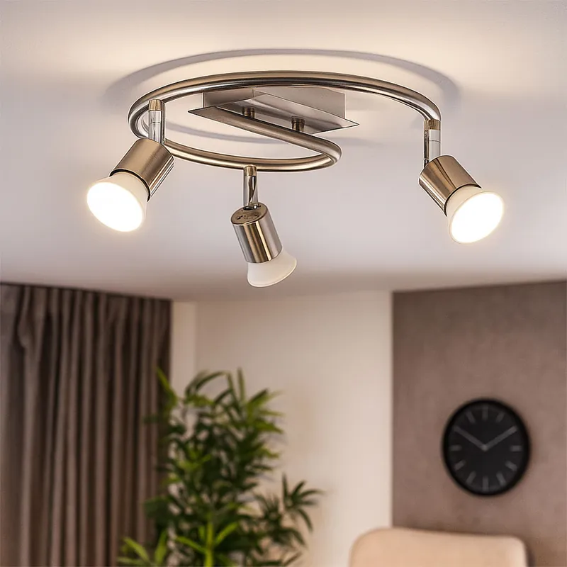 Speciale Aanbieding Plafondlamp, Spotrondell, 3 vlammen, geborsteld staal