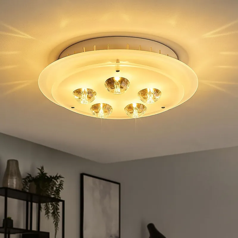 Plafondlamp, gelakt metaal, kristallen, wit, D 33cm Snelle Levering