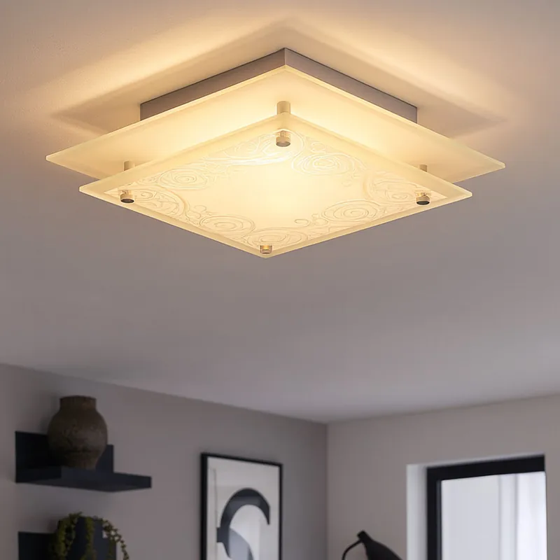 Plafondlamp, gesatineerd glas, helder, breedte 22 cm, Lage Prijs