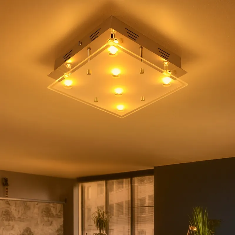 LED plafondlamp, geborsteld staal metaal, gesatineerd glas, L 30cm Snelle Levering