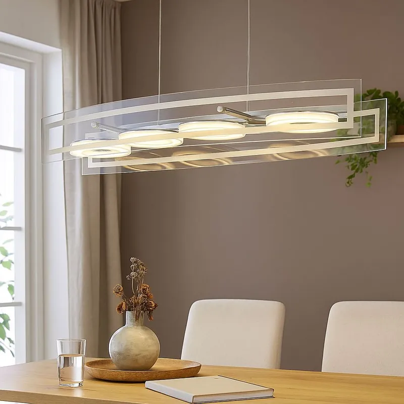 LED hanglamp, glas, chroom, in hoogte verstelbaar, L 80 cm Tijdelijk Beschikbaar
