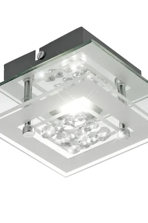 Must-Have LED plafondlamp, chroom, gesatineerd glas, vierkant