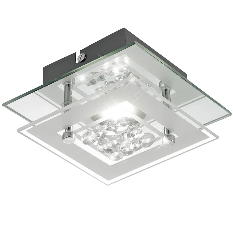 Must-Have LED plafondlamp, chroom, gesatineerd glas, vierkant