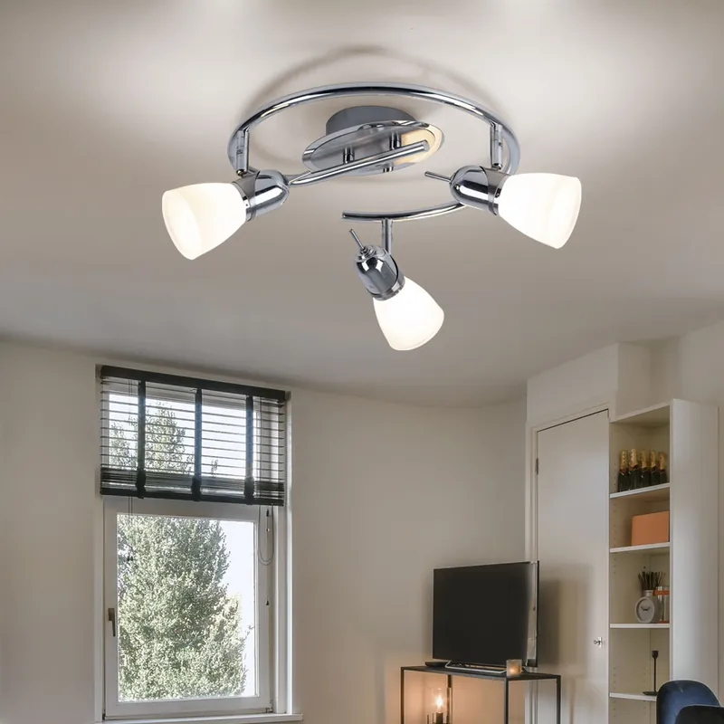 LED plafondlamp, glas, chroom, staal, beweegbare spots, D 38 cm Laatste Versie
