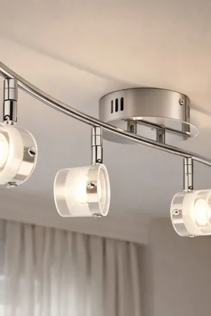 Betrouwbaar LED plafondlamp, 4 vlammen, beweegbare spots, L 63cm