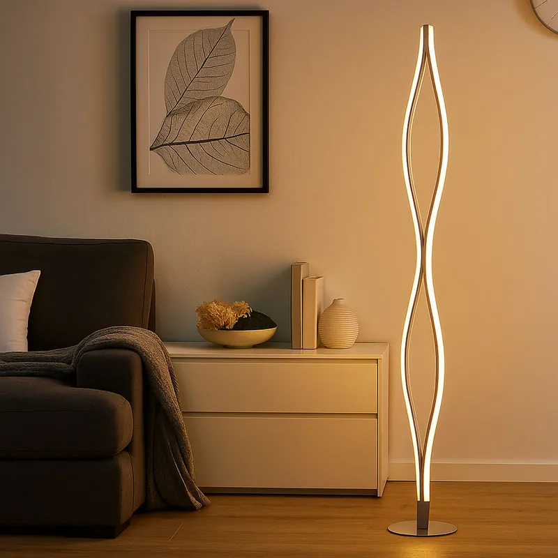 LED vloerlamp, gebogen, aluminium, hoogte 146,5 cm, NOREEN Aanbieding
