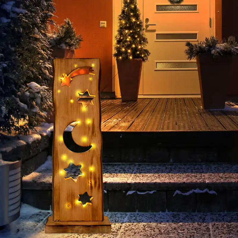 Superprijs LED houten bord, sterren, grenen, timer, batterijen, H 60 cm