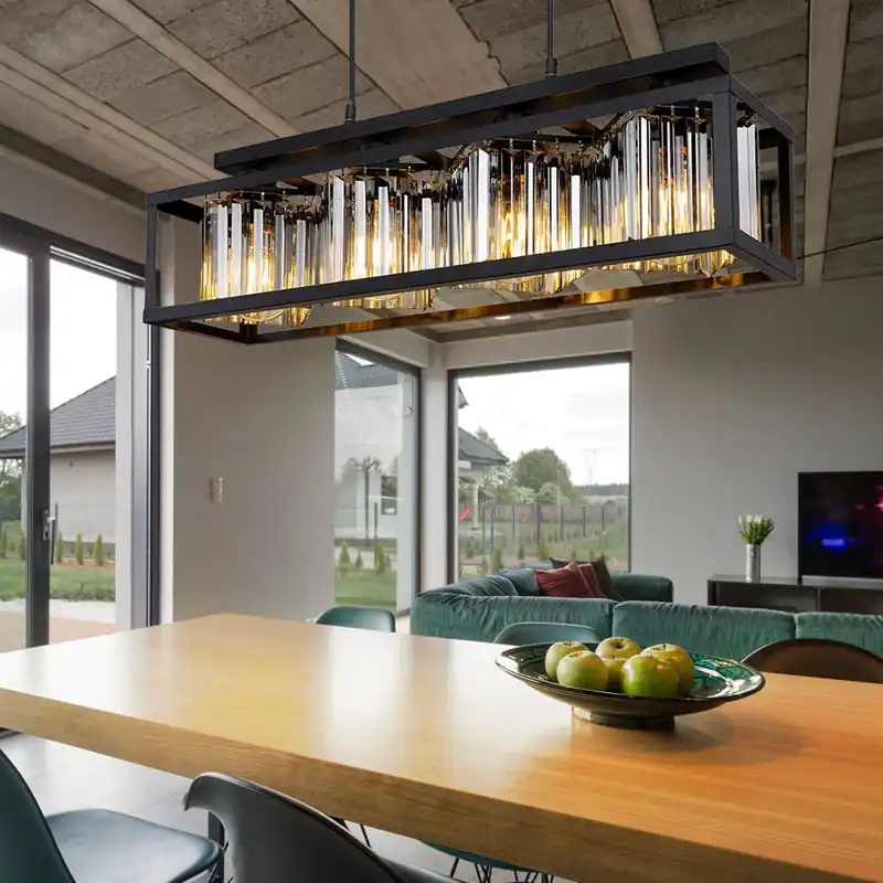Nieuw Hanglamp zwart metaal, kristallen rookglas H 120 cm