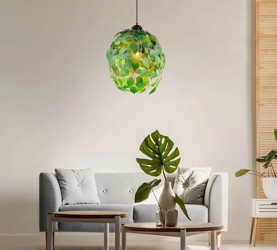 Uitverkoop Hanglamp, in hoogte verstelbaar, bladmotief, groen, H 150 cm