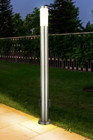 Beperkte Voorraad LED vloerlamp, 2x stopcontacten, roestvrij staal H 110 cm