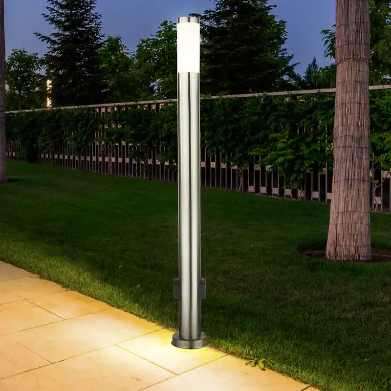 Beperkte Voorraad LED vloerlamp, 2x stopcontacten, roestvrij staal H 110 cm