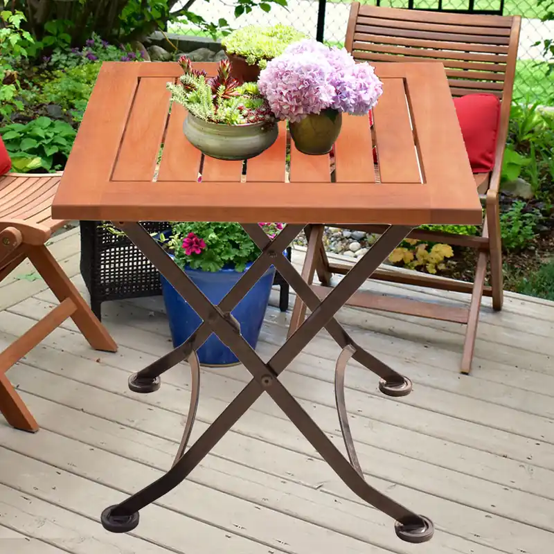 Tafel, eucalyptus, staal, opvouwbaar, bruin, H 45 cm Beperkte Voorraad