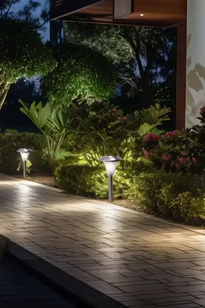 4x LED solar steeklampjes, roestvrij staal, rond Nieuw