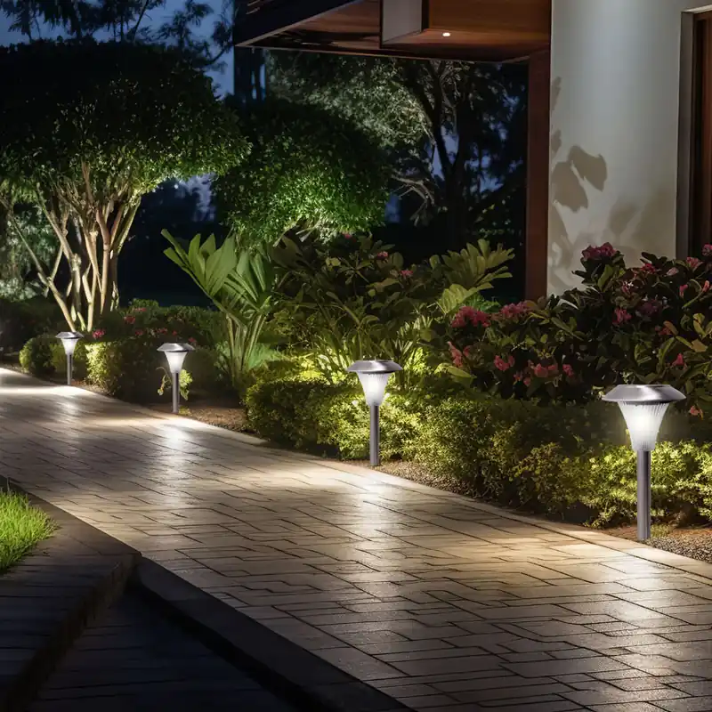 4x LED solar steeklampjes, roestvrij staal, rond Nieuw