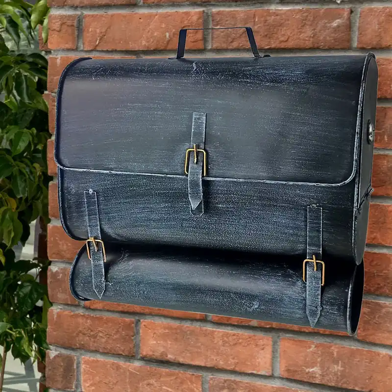 Meest Verkocht Brievenbus, schooltas ontwerp, zwart-blauw H 38,5 cm