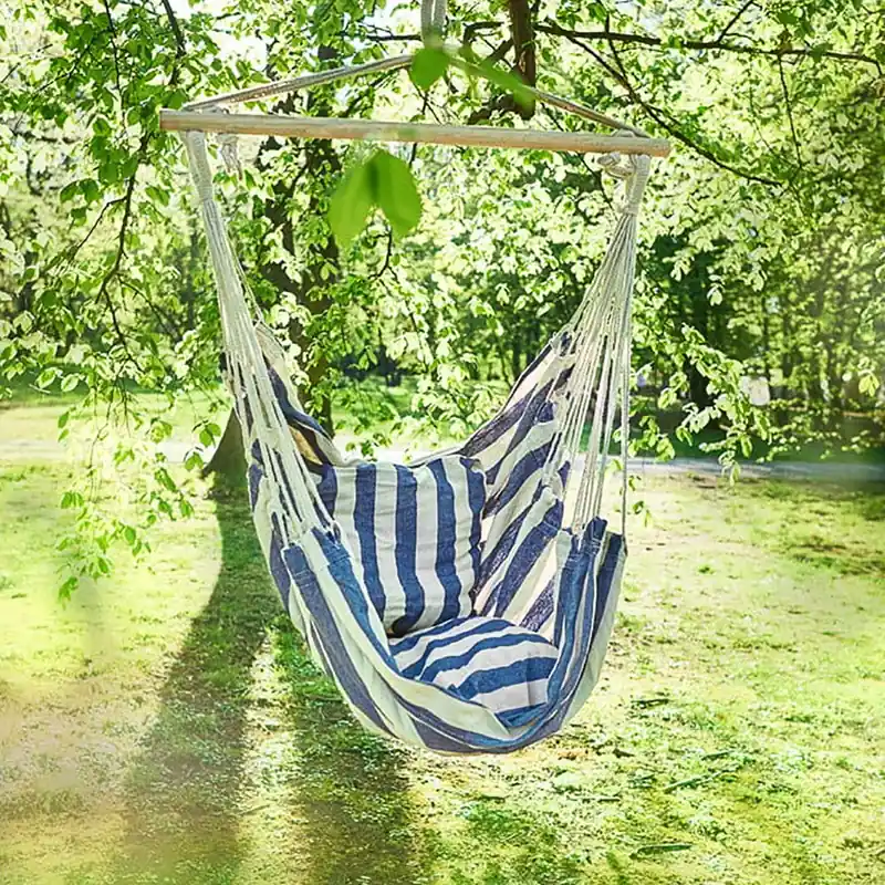 Rechtstreeks Van De Fabrikant Hangstoel, blauw, wit, katoen, hout, kussen