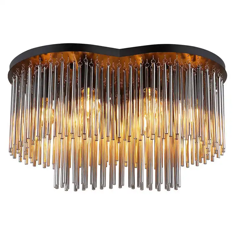 Plafondlamp, metaal, zwart, rookkleurige glazen staven, L 60 cm Superprijs