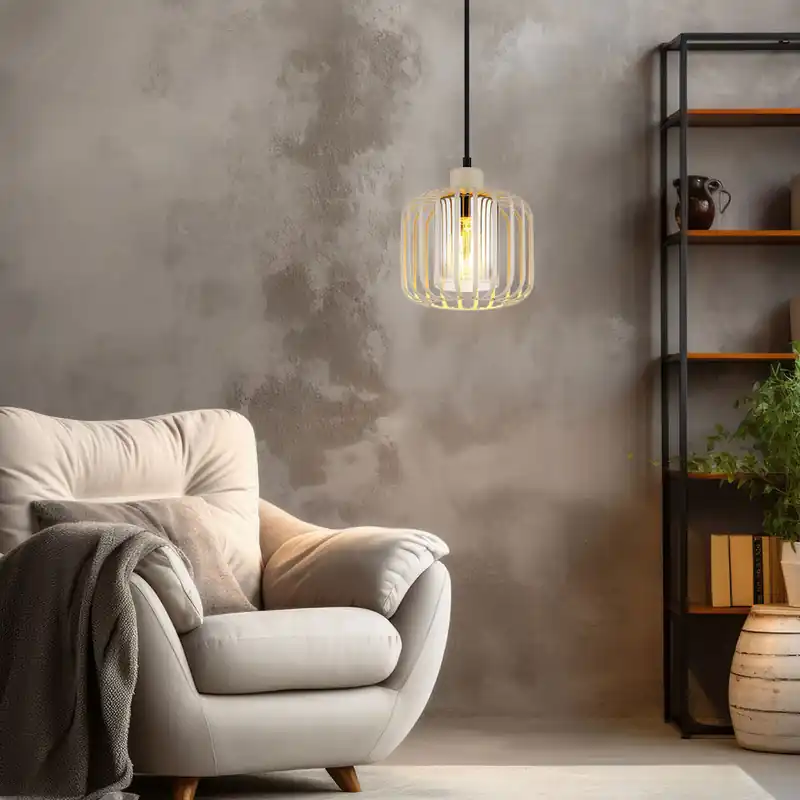 Hanglamp, gerookt glas, metalen staven, zand, H 120 cm Voordeelprijs