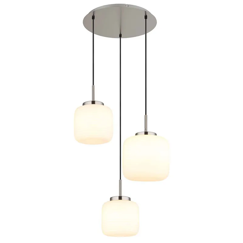 Hanglamp, metaal, glas, 3-vlam Gratis Retour