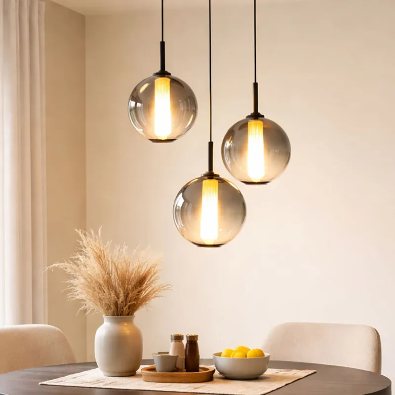 Gereduceerde Prijs LED hanglamp, zwart, gerookte glazen bol, H 120 cm