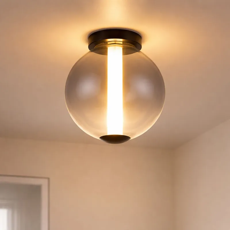 LED plafondlamp, zwart, gerookte glazen bol, H 28,5 cm Dagaanbieding