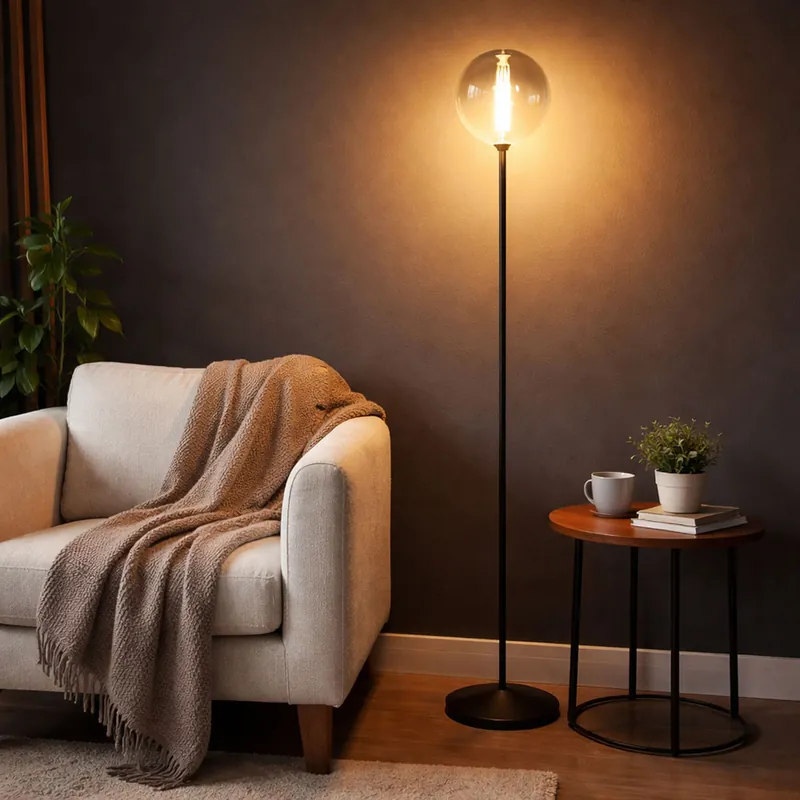 LED vloerlamp, zwart, gerookte glazen bol, H 152 cm Shop Nu