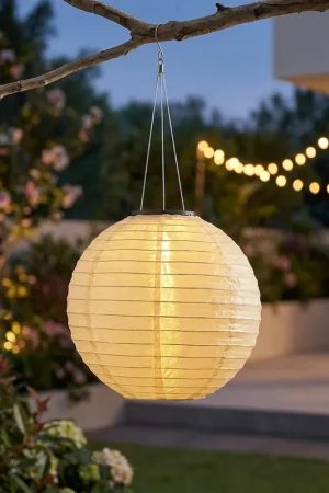 Uitverkoop LED solar buiten hanglamp, zandkleurige lantaarn, H 55 cm