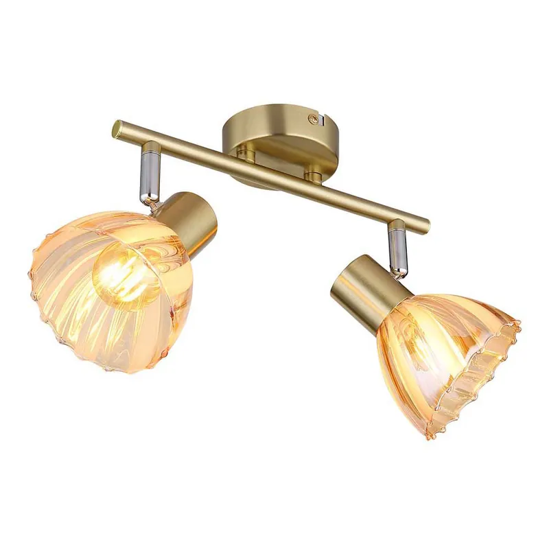 Speciale Aanbieding Plafondlamp, glas, messing, beweegbare spots, 2 vlammen