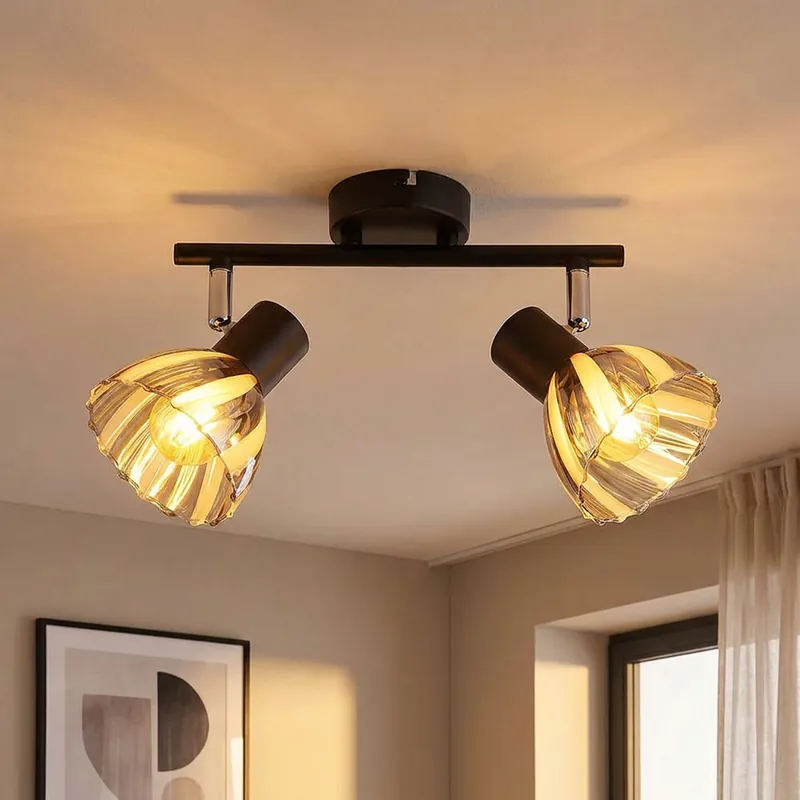 Favoriet Plafondlamp, glas, zwart, chroom, verstelbaar