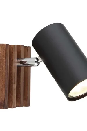 Weekendaanbieding Wandlamp, metaal, hout, zwart, bruin, verstelbaar