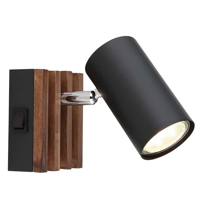 Weekendaanbieding Wandlamp, metaal, hout, zwart, bruin, verstelbaar