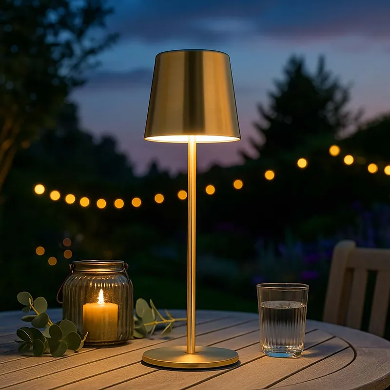 Beste Prijs LED tafellamp, goud, metaal, oplaadbare batterij, touchdimmer, H 28 cm