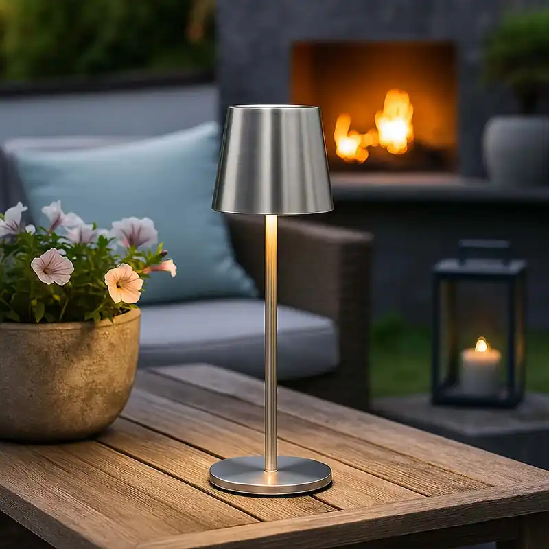 LED tafellamp, zilver, touchdimmer, oplaadbare batterij, USB, H 28 cm Superprijs