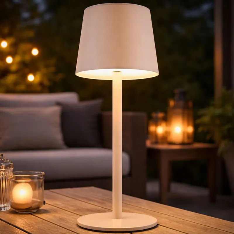 LED tafellamp, zandkleurig, touch dimmer, oplaadbare batterij, H 28 cm Koopje